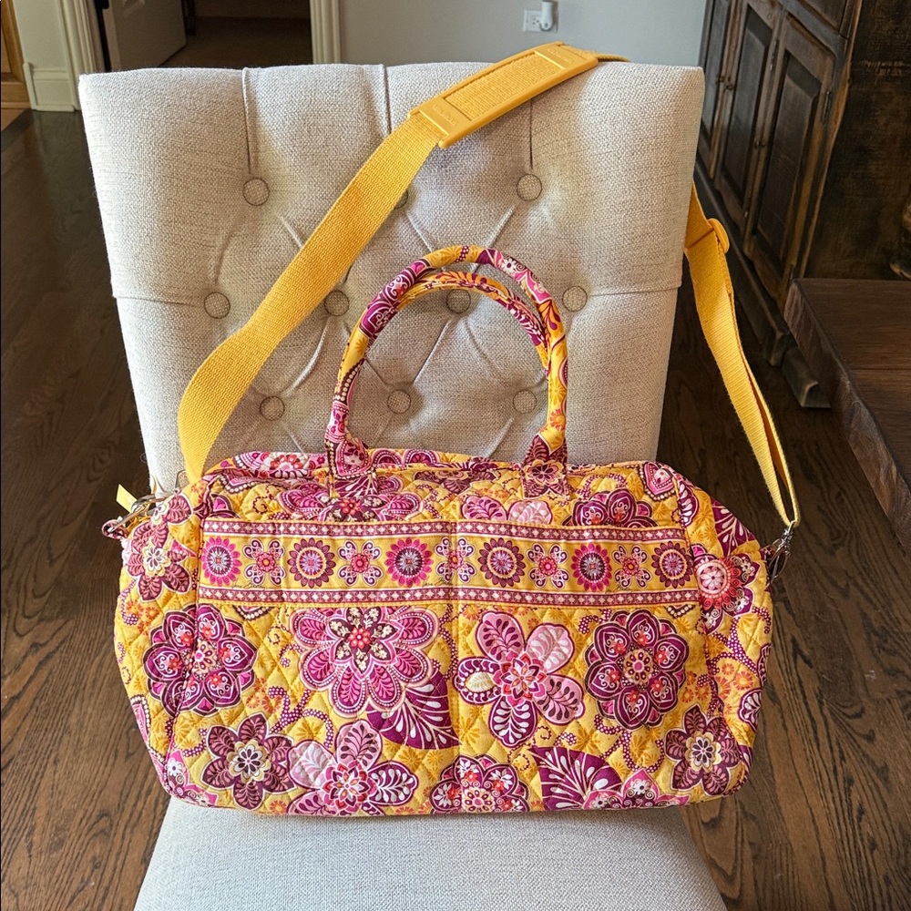 Vera Bradley Yellow and Pink Floral Quilted Travel Bag